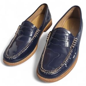 Weejuns G.H. Bass Navy Blue Patent Leather Penny Loafers Sz 7 Preppy Academia